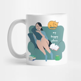 My Happy Place Is With My Cat and Books Introvert Gift Mug